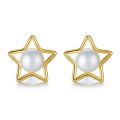 Lovely Star Shape Gold Plated Freshwater Pearl Sterling Silver Stud Earrings